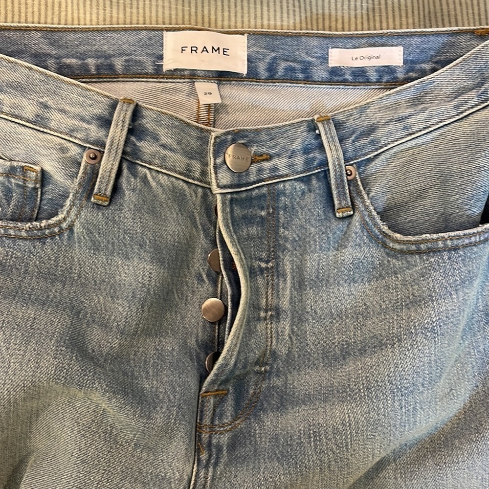 Frame Le Original High Rise Straight Fit Button Fly Distressed Jean - Picture 10 of 11
